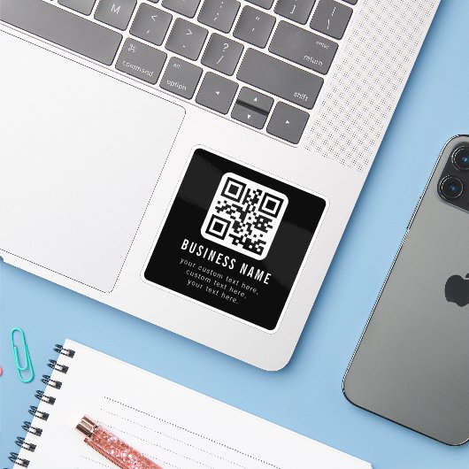 Sticker Customizable QR Code & Editable Text Design (Ordinateur portable avec iPhone)