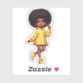 Sticker Cute afro chibi noir fille/ jaune (Feuille)