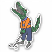 Sticker Cute Alligator Playing Golf Sports Cartoon (Devant)