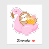 Sticker Cute ananas Boire Flamant rose Float Sloth (Feuille)