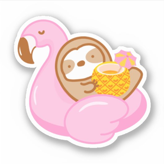 Sticker Cute ananas Boire Flamant rose Float Sloth (Devant)