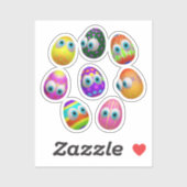 Sticker Cute and Funny Easter Eggs Cartoon (Feuille)
