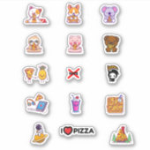Sticker Cute Animaux Manger Pizza Feuille (Devant)