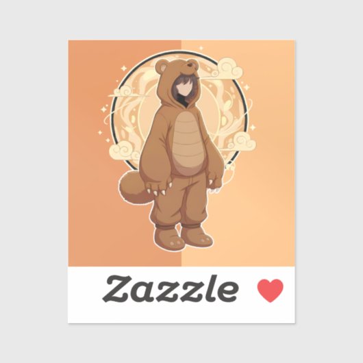 Sticker Cute Anime Boy in Bear (Feuille)