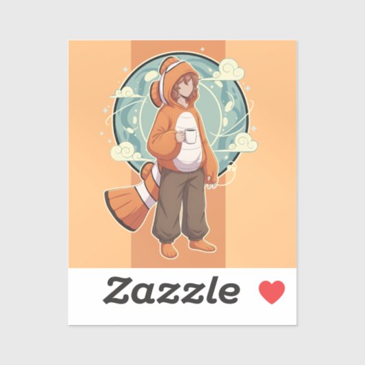 Sticker Cute Anime Boy in Clownfish Costume drinking Coffe (Feuille)