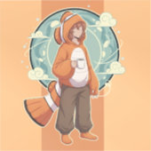 Sticker Cute Anime Boy in Clownfish Costume drinking Coffe (Recto)