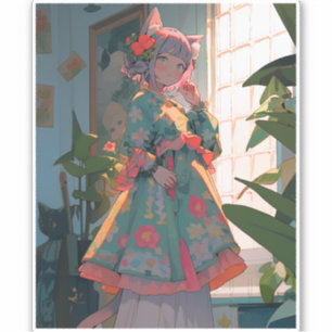 Sticker Cute Anime Catgirl
