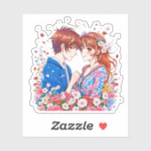 Sticker Cute Anime Couple Cuddin (Feuille)