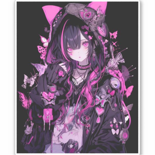 Sticker Cute Anime Goth Girl (Devant)