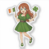 Sticker Cute anime redhead Saint Patrick's Day  (Devant)