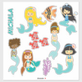 Sticker Cute Aqua Mermaid Princess Contour (Feuille)