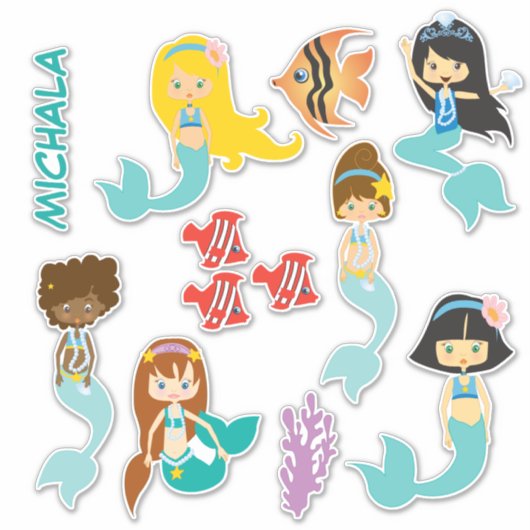 Sticker Cute Aqua Mermaid Princess Contour (Devant)