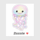 Sticker Cute Aquarelle arc-en-ciel Jellyfish (Feuille)