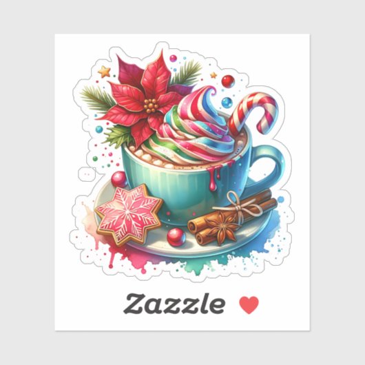 Sticker Cute aquarelle cacao chaud, Sucres de canne Noël (Feuille)