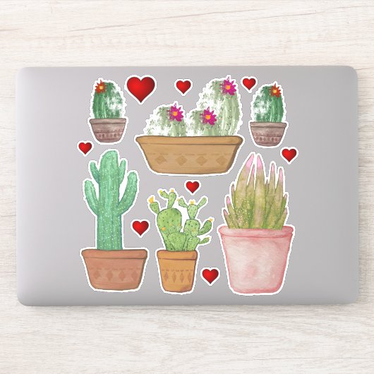 Sticker Cute Aquarelle Cactus dans les pots d'argile Vinyl (Ordinateur)