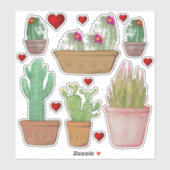 Sticker Cute Aquarelle Cactus dans les pots d'argile Vinyl (Feuille)