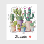 Sticker Cute aquarelle cactus succulents dans les pots (Feuille)