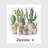 Sticker Cute aquarelle cactus succulents dans les pots (Feuille)