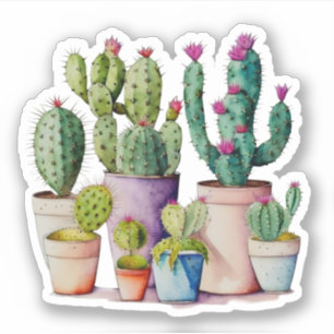 Sticker Cute aquarelle cactus succulents dans les pots