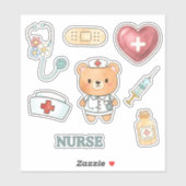 Sticker Cute Aquarelle Infirmière Éléments Médicales Kiss- (Feuille)