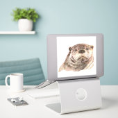 Sticker Cute Aquarelle Otter Animal Nature Art de la faune (Ordinateur portable sur le bureau)