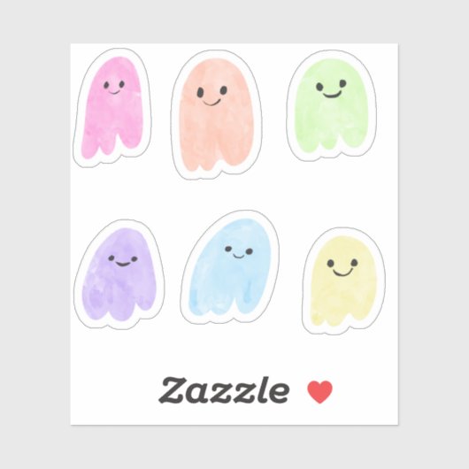 Sticker Cute arc-en-ciel Fantômes Aquarelle Pastel Hallowe (Feuille)