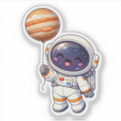 Sticker Cute Astronaut Holding Jupiter Balloon Kawaii (Devant)