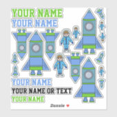 Sticker Cute Astronaut Rocket Bleu Vert Dessin Enfants (Feuille)