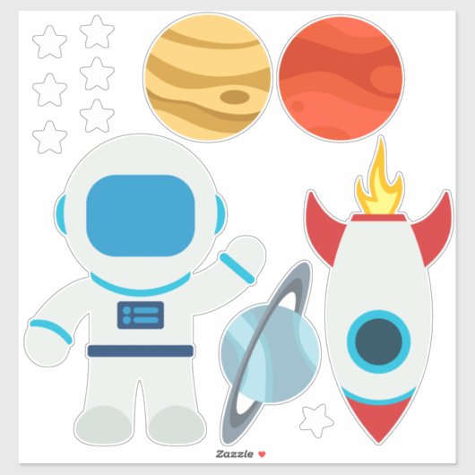 Sticker Cute Astronaut Rocket Ship Space Thème (Feuille)