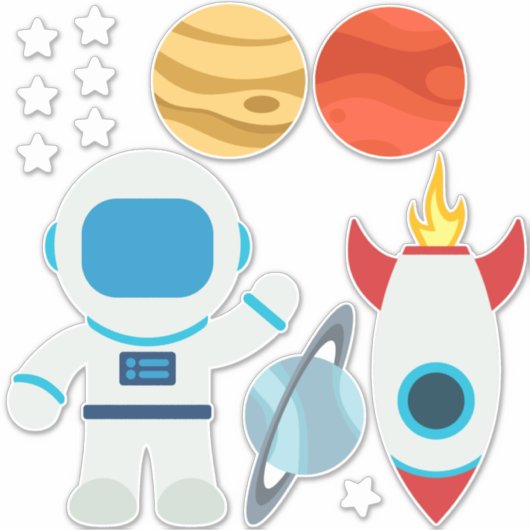 Sticker Cute Astronaut Rocket Ship Space Thème (Devant)