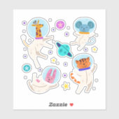 Sticker Cute astronaute Animaux flottant dans l'espace (Feuille)