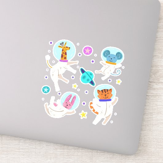 Sticker Cute astronaute Animaux flottant dans l'espace (Détail)