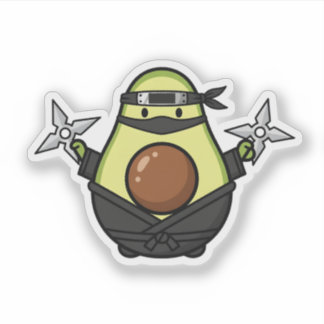 Sticker Cute Avocado Ninja Shuriken Warrior Illustration