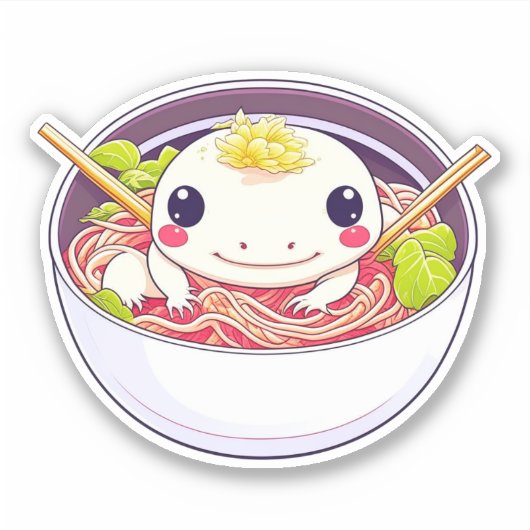 Sticker Cute Axolotl dans le bol de soupe Ramen (Devant)