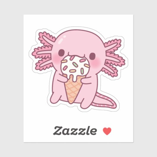 Sticker Cute Axolotl Manger Crème De Glace Avec Saupoudrag (Feuille)