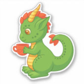 Sticker Cute Baby Dragon Holding Cup (Devant)