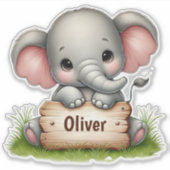 Sticker Cute Baby Elephant Holding a Name Sign (Devant)