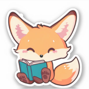 Sticker Cute Baby Fox lire un livre