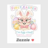 Sticker Cute Baby's First Easter Egg-cited Bunny (Feuille)