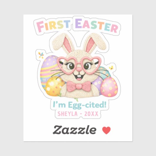 Sticker Cute Baby's First Easter Egg-cited Bunny (Feuille)