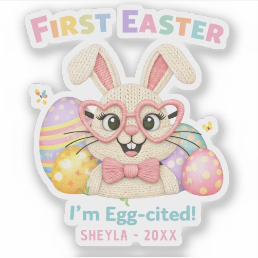 Sticker Cute Baby's First Easter Egg-cited Bunny (Devant)