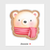 Sticker Cute Bear Face Red Scarf et Rosy Cheeks Christmas (Feuille)