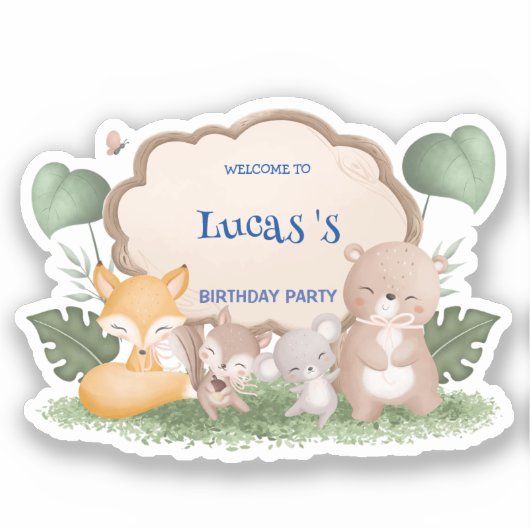 Sticker Cute Bear squirrel jungle tropicale fête d'anniver (Recto)