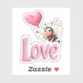 Sticker Cute Bee Fluffy Pink Love Heart Balloon Design (Feuille)