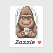 Sticker Cute Bigfoot Drinking Coffee  Funny Sasquatch  (Feuille)