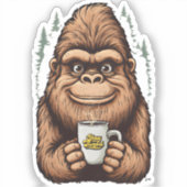 Sticker Cute Bigfoot Drinking Coffee  Funny Sasquatch  (Recto)