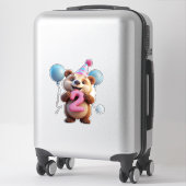 Sticker Cute Birthday Bear With Party Hat And Balloons (Sur valise)