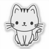 Sticker Cute Black and White Kawaii Cat Custom Die Cut (Devant)