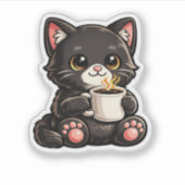 Sticker Cute Black Cat with Coffee (Devant)