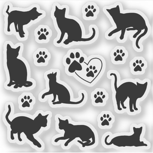 Sticker Cute Black Silhouette Chat et ensemble Empreinte d (Devant)